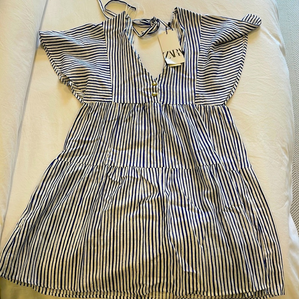 NWT Zara blue and white stripe linen dress. Perfect cover up for summer!
